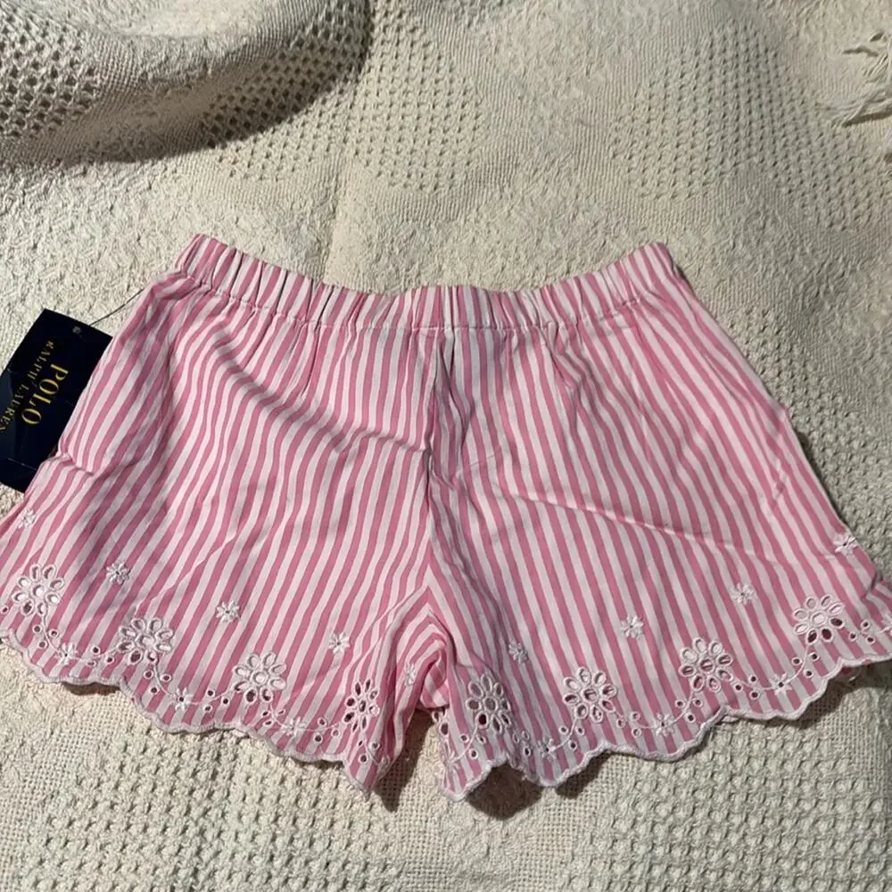 ralph Lauren 5 pink white stripe elastic waste lined short eyler hemline nwt